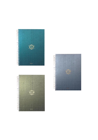 Özgün A4 Cilt Bezli VİP Sert Kapak Spiralli Defter 4 Renk Ayraçlı 180 Yp. Çizgili 3 Adet