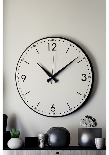 Dekoratif Yeni Modern Rasalhague Ahşap Duvar Saati 48cm Siyah - Beyaz