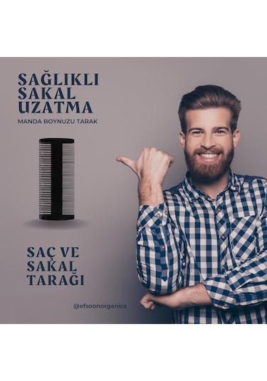 Efsoon Organics Manda Boynuzdan Doğal Kemik Tarak Uzun