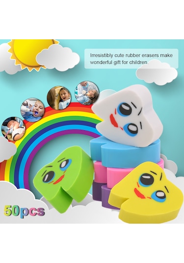 Youmex 50'li Paket Diş Şekilli Silgi - Renkli Ve Eğlenceli Okul Malzemeleri