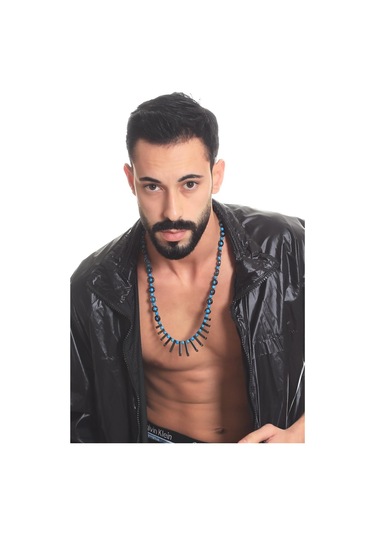 Labalaba Erkek Doğaltaş El Yapımı Tasarım Kolye Siyah