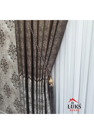 Lüks Kahverengi Fon Pano Perde Sık Pile Tek Kanat, En100 Cm Kahverengi
