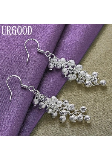 925 Ayar Gümüş Buzlu Üzüm Boncuklu Küpe Moda Takı