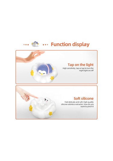 Aubyhe Qqfamily Bulut Şekilli Silikon Gece Lambası, Led Işık, Dokunmatik Kapatma, Mikro Usb Şarj, Yumuşak Aydınlatma, Peluş Berber Ve Penguen Figürleriyle Hediye, Beyaz-mor Çok Renkli