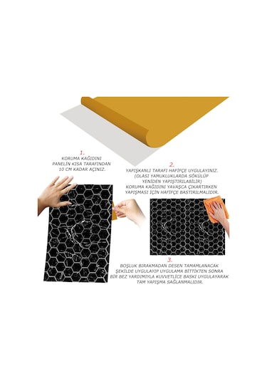 Tink Kendinden Yapışkanlı Siyah Petek Mermer Desenli Pvc Panel 41x62cm