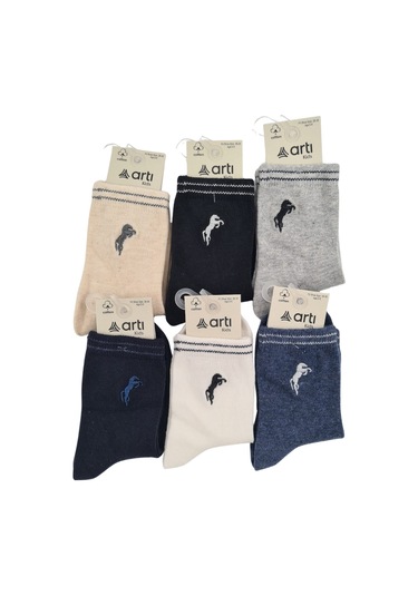Erkek Çocuk Çorap Soket 6 Çift Siyah-lacivert-gri-antrasit-krem-mavi-1886 ÇoK Renkli