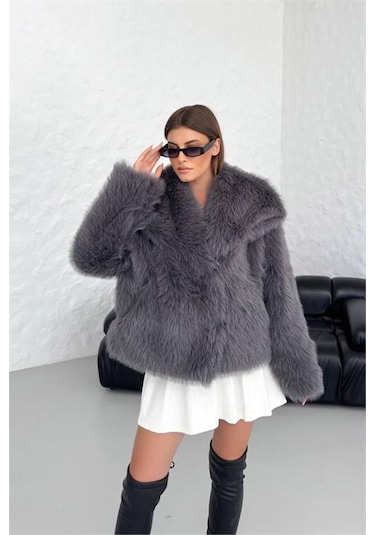 Kadın Yüksek Kalite İthal Kürk Mont Dpnbg037 Antrasit
