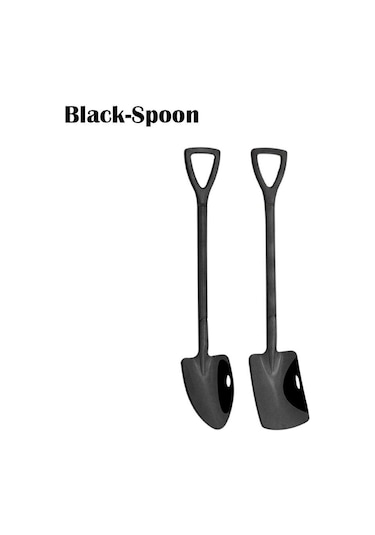 Siyah 2 Adet Paslanmaz Çelik Yemek Takımı Çatal Bıçak Kaşık Seti Kürek Şekli Kahve Kaşığı Dondurma İkindi Çayı Çok Renkli Uzun Saplı Sofra