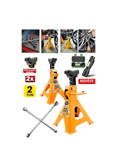 2000kg Kapasiteli 2set Sehpa Tip Kriko Standı + 4'lü Bijjon Set