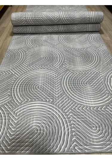 Arbese Gri Kaymaz Tabanlı Kesme Yolluk Kabartmalı Hol Koridor Mutfak Salon Halısı