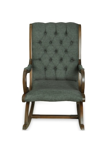 Asedia Rustik Ceviz Nefti Yeşil Döşemeli Sallanan Sandalye