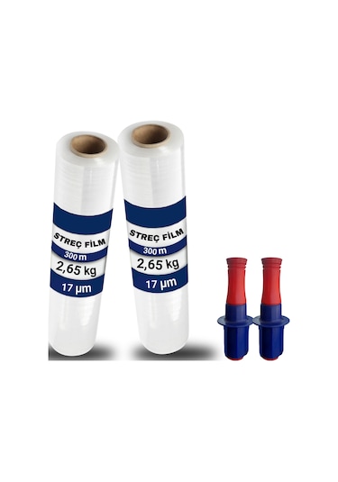 Şeffaf El Tipi Palet Streç Film 17 Mikron 300 M 2'li + El Aparatı