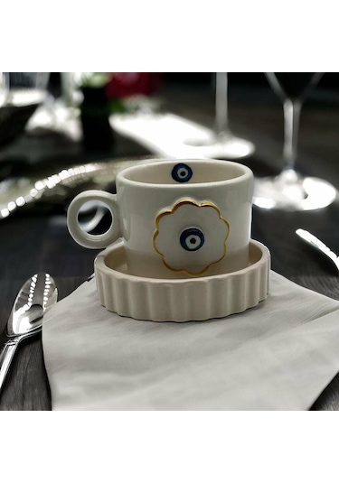Altın Yaldız Çiçek Nazar Fincan Mug