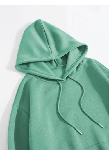 Erkek Düz Kapüşonlu Sweat - Mint Yeşili renkli Çok Renkli