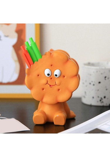 Ganzhoushop Yaratıcı Bisküvi Şeklinde Kalemlik Kare Yuvarlak Şekil Karikatür Masa Kırtasiye Düzenleyicileri Ofis Malzemeleri Ve Dekorları İçin Kare