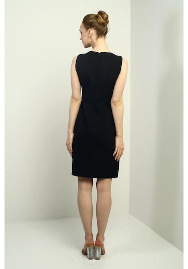 Kadın Kendinden Telalı Yan Düğmeli Kısa Elbise-40772 Siyah