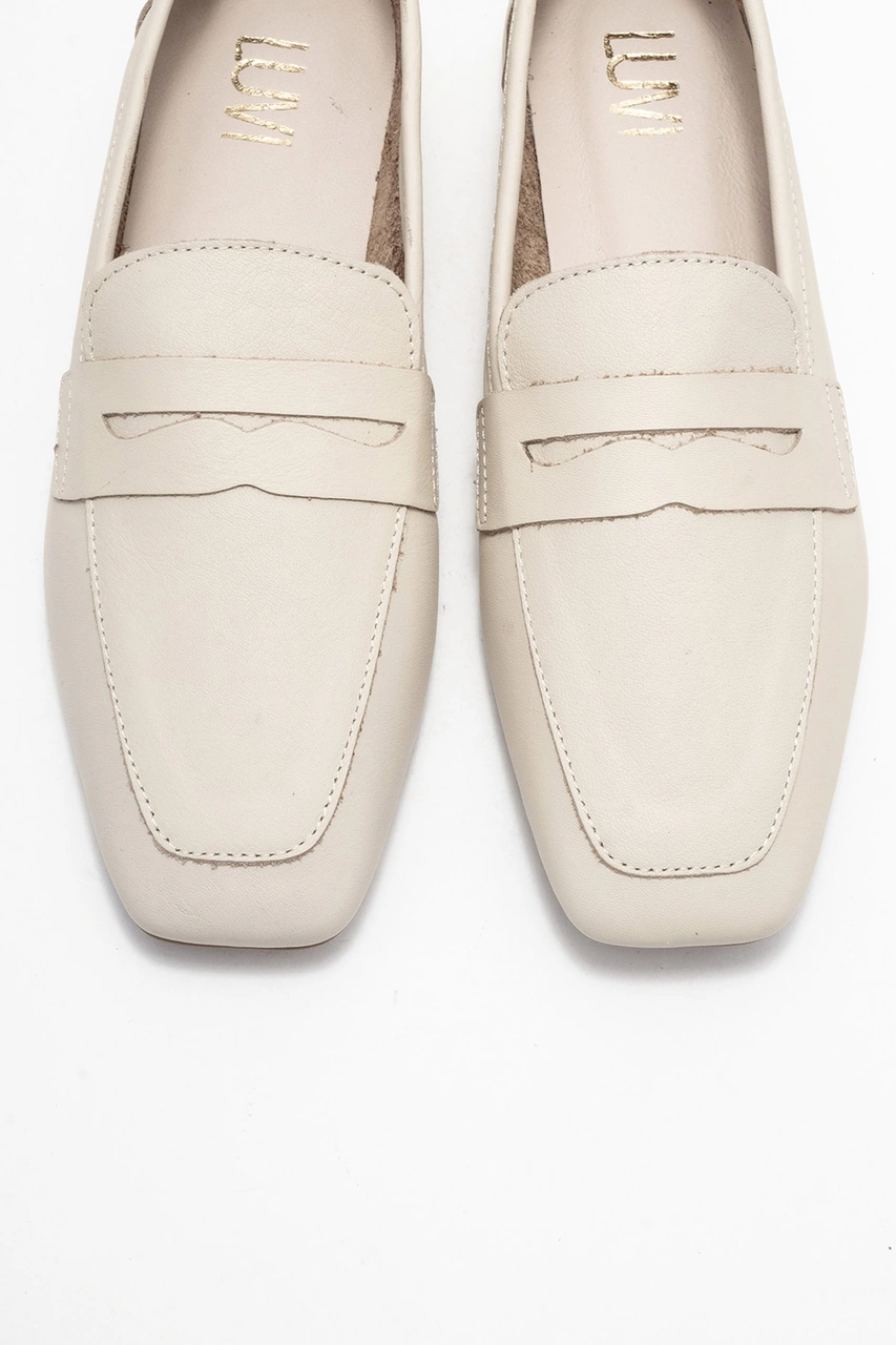 Luvishoes Luvi Shoes Morne Ekru Bej Cilt Hakiki Deri Kadın Loafer Ayakkabı Bej - Ekru