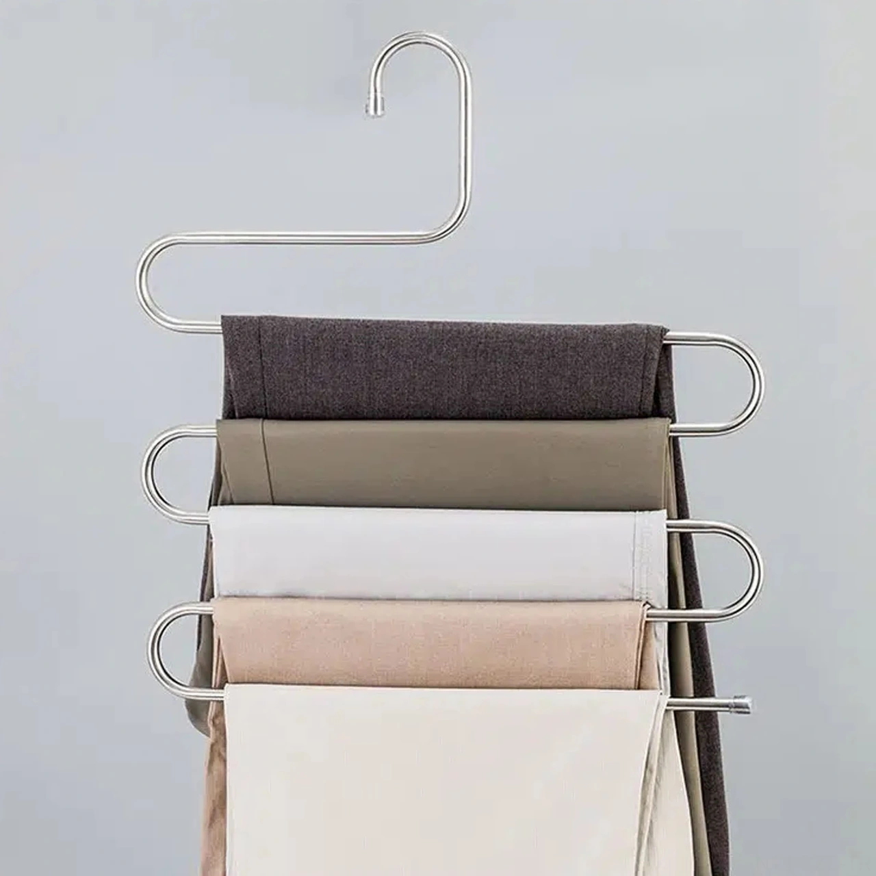 Yuntech01 Stainless Steel S-şekilli Çok Amaçlı Giyim Rafı - 5 Çift Pantolon, Eşarp, Kemer Saklama - Boşluk Tasarrufu, Dayanıklı Ve Pas Koruma Gümüş