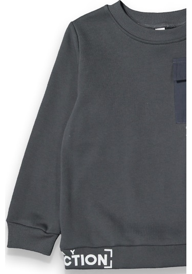 Erkek Çocuk Kalın Baskılı-cepli Sweatshirt Koyu Gri