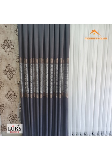 Lüks Antrasit Fon Pano Perde Sık Pile Tek Kanat - Modern House Ametist