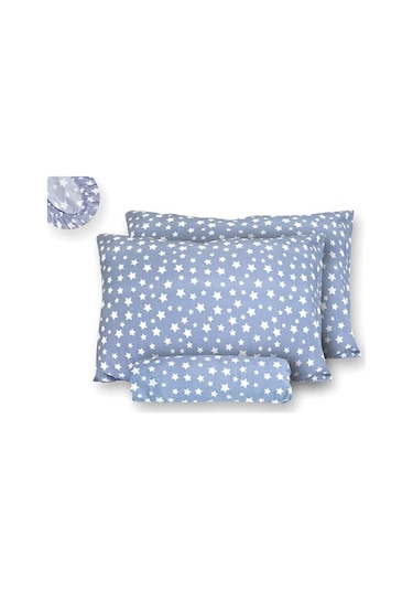 Tek Kişilik Lastiksiz Çarşaf Ve Yastık Kılıfı Mavi Yıldız Desenli