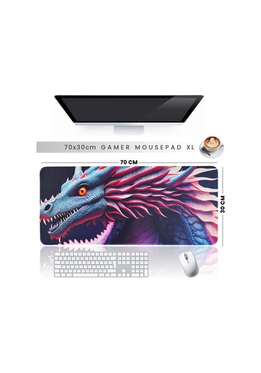 70x30cm Büyük Boy Kaymaz Dikişli Gaming Oyuncu Mousepad Ejder Xl