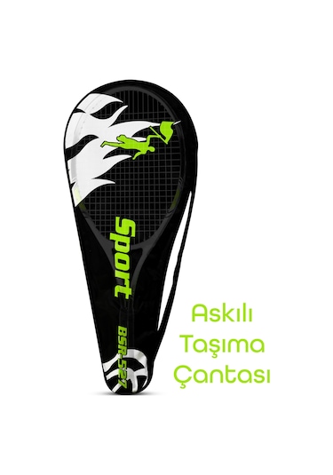 Deluxe 27 İnç Tenis Raketi Çantalı Yetişkin Tennis Racket L2 Grip 68 Cm Neon Sarı 527