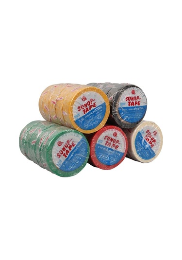 Sunup Sn-27919 0.13x18mm 5 Renk İzole Elektrikçi Bant 10 Metre 50x5'li Paket Kırmızı- Sarı - Siyah - Yeşil - Beyaz