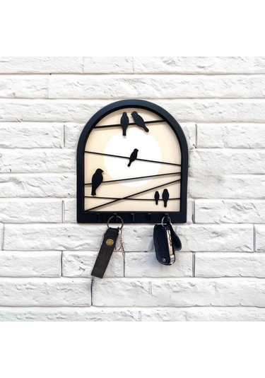 Cajuart Tel Üstünde Kuşlar Katmanlı Tasarım Duvar Askılık Anahtarlık Duvar Dekoru