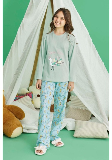 Genç Kız Aydoğan Pamuklu Pijama Takımı 240769 Mint Mint
