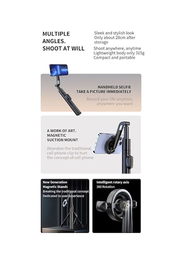 Bluetooth Kumandalı Magsafe Uyumlu Tripod Selfie Çubuğu / 130cm /