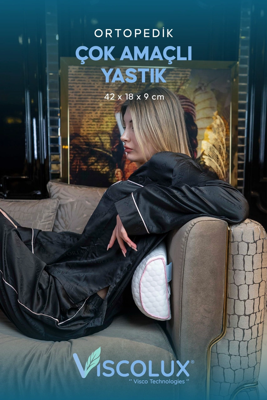 Çok Amaçlı Ortopedik Visco Yastık - Horlama Yastığı Hamile Yastığı 42x18x9 Pembe