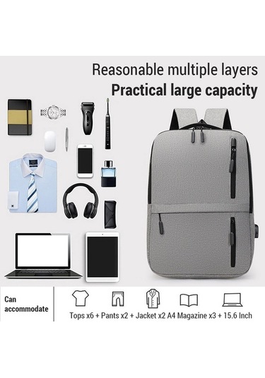 Createtech Usb Sırt Çantası İş Erkek Laptop Çantası - Geniş Kapasite Siyah