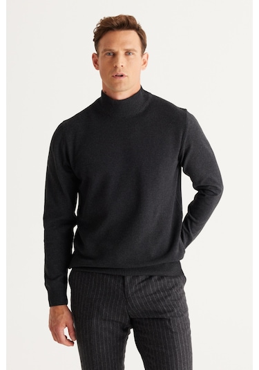 Altinyildiz Classics Erkek Antrasit Standart Fit Normal Kesim Yarım Balıkçı Yaka Pamuklu Triko 4A4921100008ATR3XL Antrasit