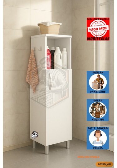 Tamamı Mdf Tek Kapaklı Havluluklu Banyo Dolabı Çok Amaçlı Dolap