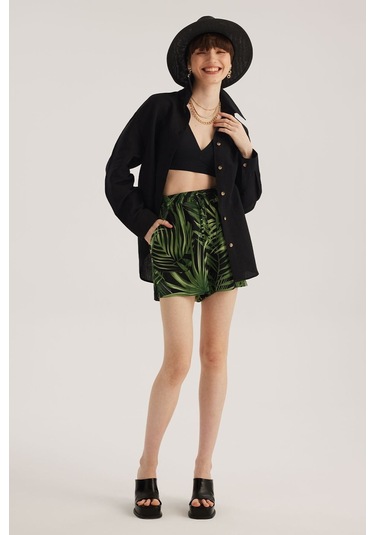 Stella Pulvis Siyah Keten Karışımlı Oversize Gömlek Siyah