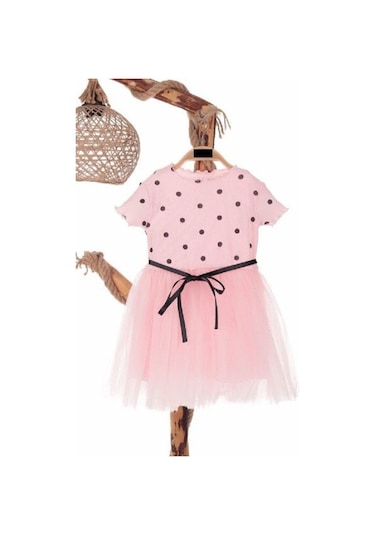 Puantiyeli Pembe Doğum Günü Ve Özel Günler İçin Kız Çocuk Tüllü Elbise 2-7 Yaş Aralığı Pembe