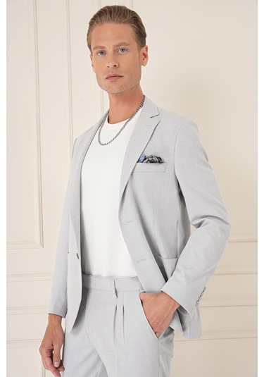 Comfort Fit Torba Cep Dokulu Esnek Pamuk Casual Gri Mavi Ceket C 676 Gri - Mavi