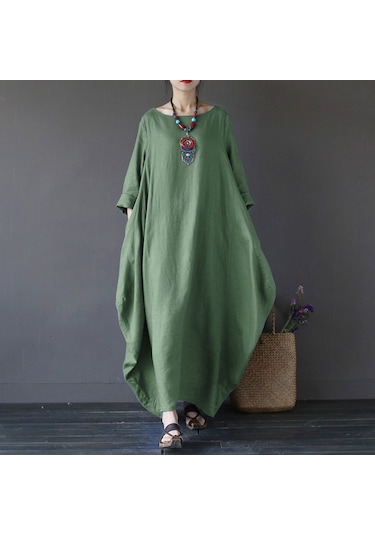 Toridas Keten Rahat Baharlık Salaş Panço Kadın Elbise Ln1040haki 001