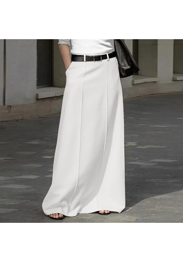 Vonda Kadın Cep A Etek Fermuar Düz Renk Uzun Yarım Etek Beyaz Vonda Kadın Cep A Etek Fermuar Düz Renk Uzun Yarım Etek Beyaz