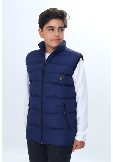 Toontoy Erkek Çocuk Su İtici Dik Yaka Fermuarlı Cepli Şişme Yelek Lacivert