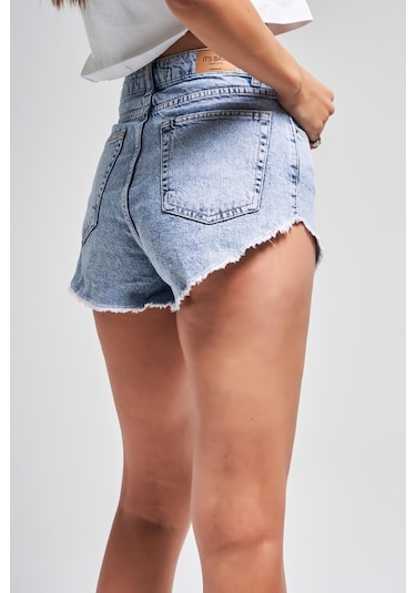 Itsbasic Kadın Snow Kot Rengi Luna Paça Püsküllü Mini Denim Şort
