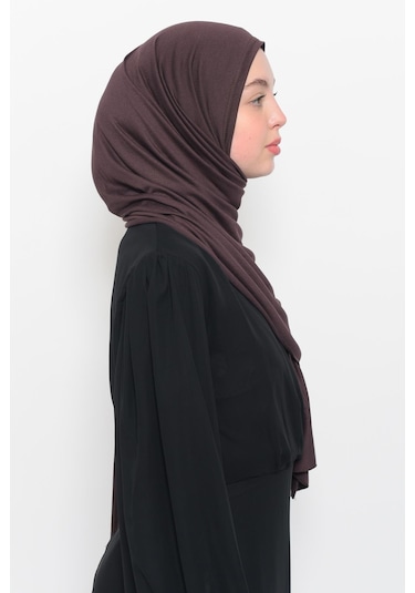 Hazır Pratik Geçmeli Lüks Düz Penye Şal Çapraz Hizalı Kahve Rengi