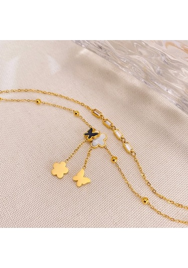 Flybuy Püskül Paslanmaz Opk Narin Kelebek Katmanlı Gz192 Çift Çiçek Çelik Bileklikler Basit Altın Ur Altın