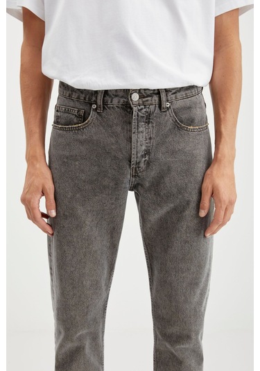 Gılberto  Erkek Carrot Fit Havuç Paça Eskitme Yıkamalı Kalın Dokulu Denim Gri Jeans