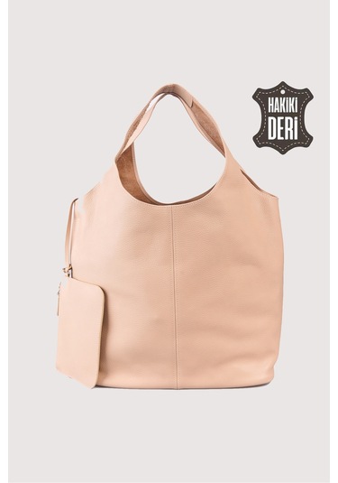 Hakiki Deri Kadın Omuz Çantası Pudra Smr9199 Pudra