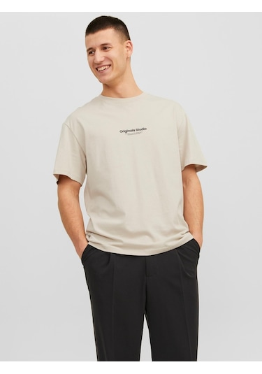 Jack & Jones Jorvesterbro Rahat Kesim Tişört 12240121 Moonbeam Kahverengi