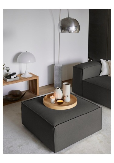 Mode Soft Puf 27 Koyu Antrasit Keten Kumaş Dairenize Teslim