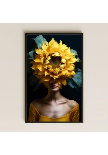 Gövde Renkli Ayçiçekli Kadın Portresi Temalı Cesur Pleksi Tablo