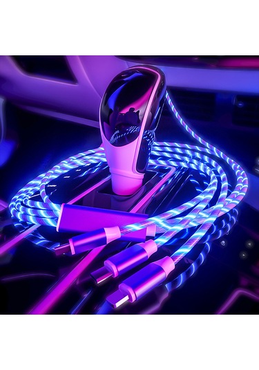 Mufunye Mavi 1.2m Tpe+alüminyum Halkaşar 2.4a Hızlı Şarj Kablosu - /android/type-c Uyumlu, Işıklı, Dayanıklı
